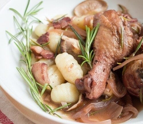 Red Wine-Braised Chicken with Rosemary and Mushrooms