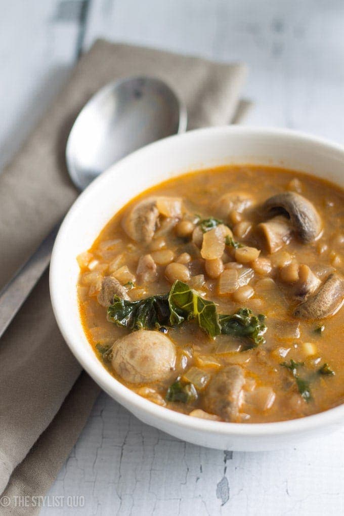 Curried Lentil Kale Soup with Mushrooms