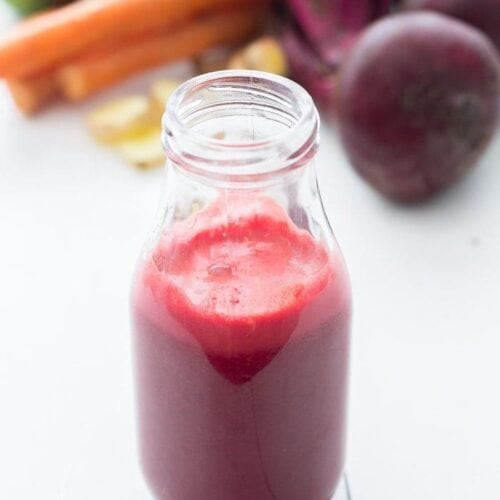 Summer Wellness Juice. Beet, carrot, ginger, turmeric, and lime for a refreshing superpower summer juice