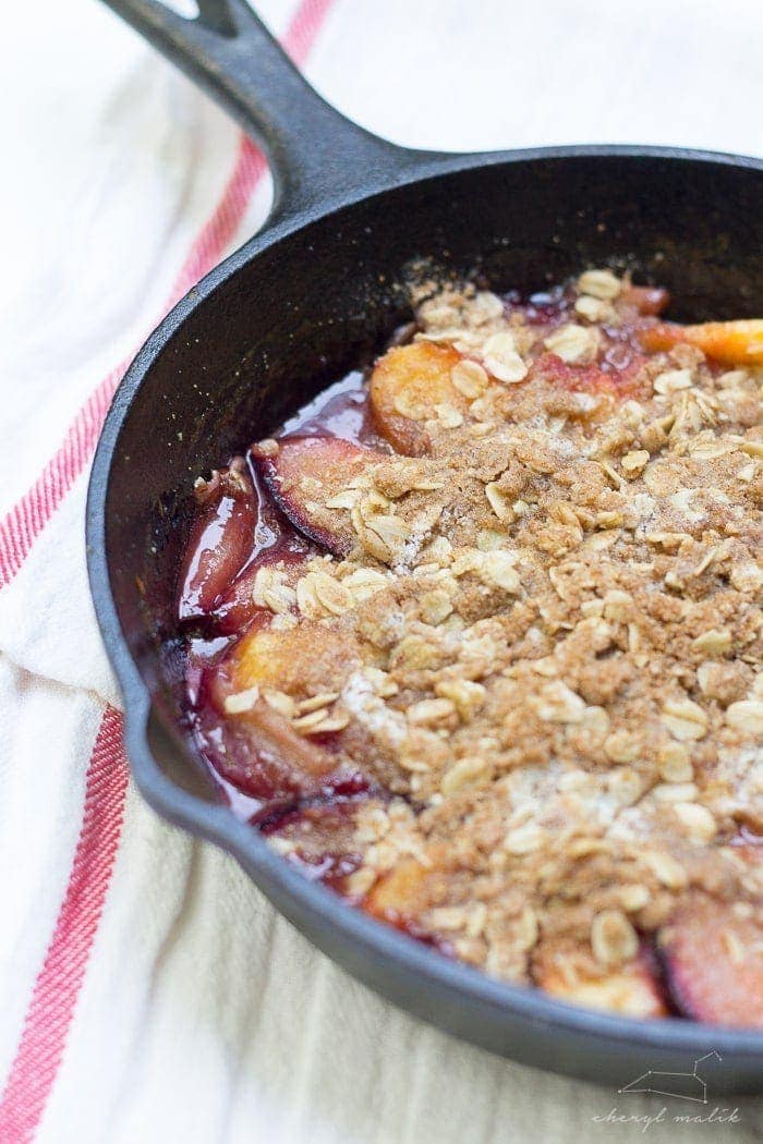 Stone Fruit Skillet Crumble for Two. Vegan, Gluten Free, and No Refined Sugars!