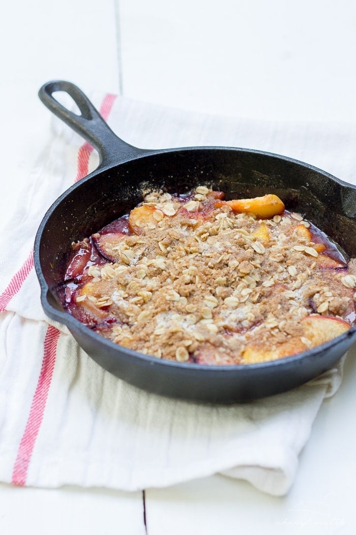 Stone Fruit Skillet Crumble for Two. Vegan, Gluten Free, and No Refined Sugars!