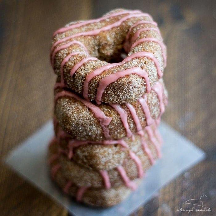 Baked Apple Cider Donuts with Pomegranate Glaze (Vegan)