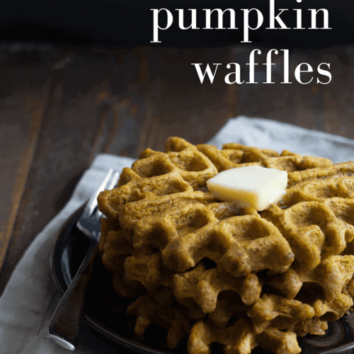 Tender, spiced vegan pumpkin waffles. Perfect for fall mornings