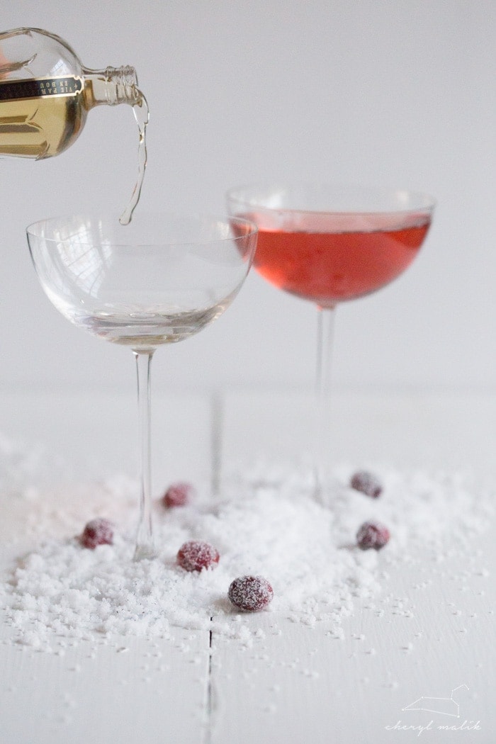 Cranberry-elderflower champagne sparkler. A bit sweet, a bit tart, and totally bubbly and indulgent. Perfect for Christmas Eve or New Years Eve!