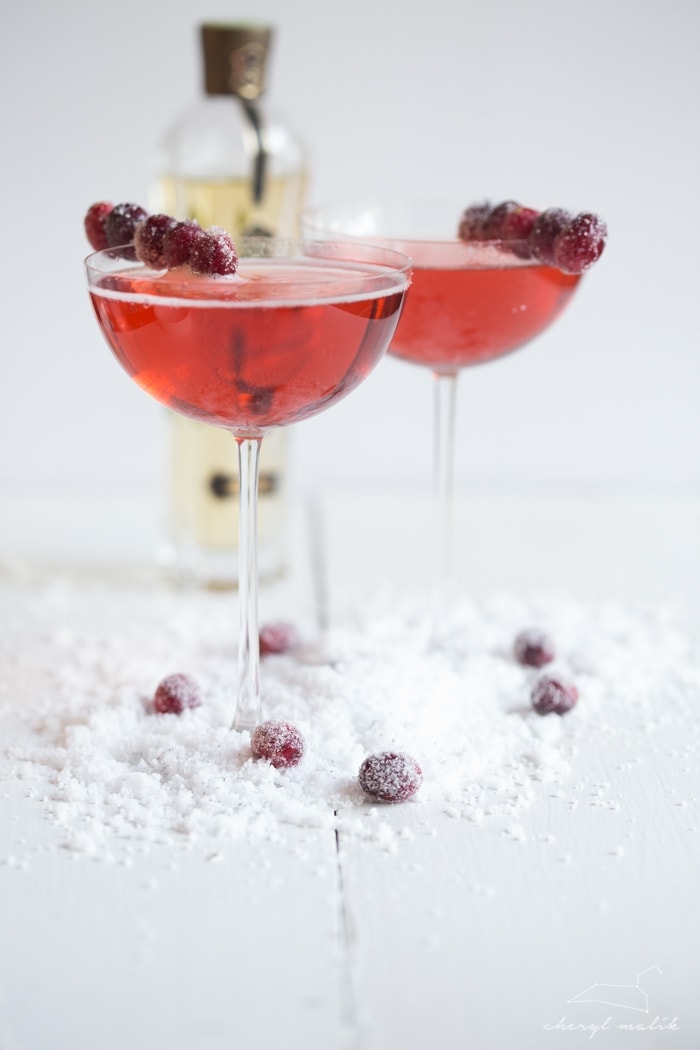 Cranberry-elderflower champagne sparkler. A bit sweet, a bit tart, and totally bubbly and indulgent. Perfect for Christmas Eve or New Years Eve!