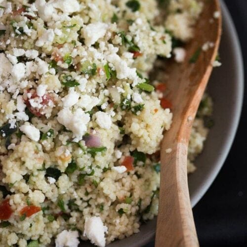 Lazy Girl Couscous Tabbouleh - Light, bright, and so easy to make. Perfect for summer and get togethers! // 40 Aprons