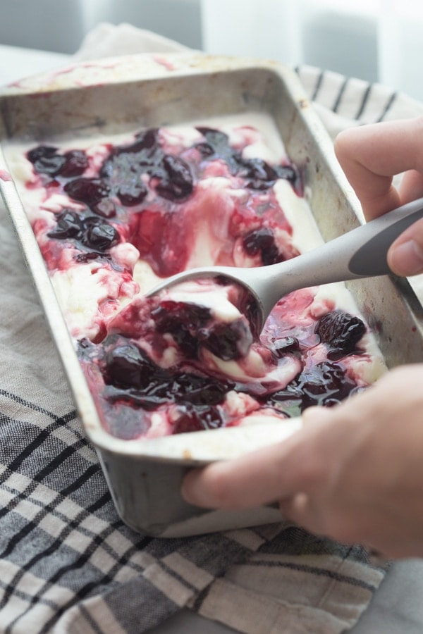 Goat cheese & roasted cherry ice cream - Jeni's recipe. The best ice cream I've ever, ever tasted. /// 40 Aprons