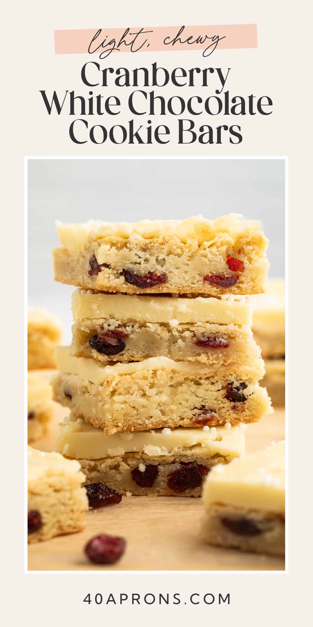 Pin graphic for cranberry white chocolate cookie bars.