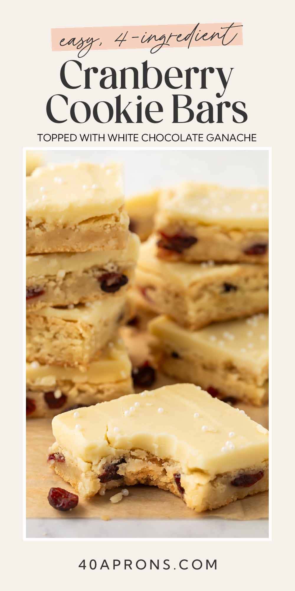 Pin graphic for cranberry white chocolate cookie bars.