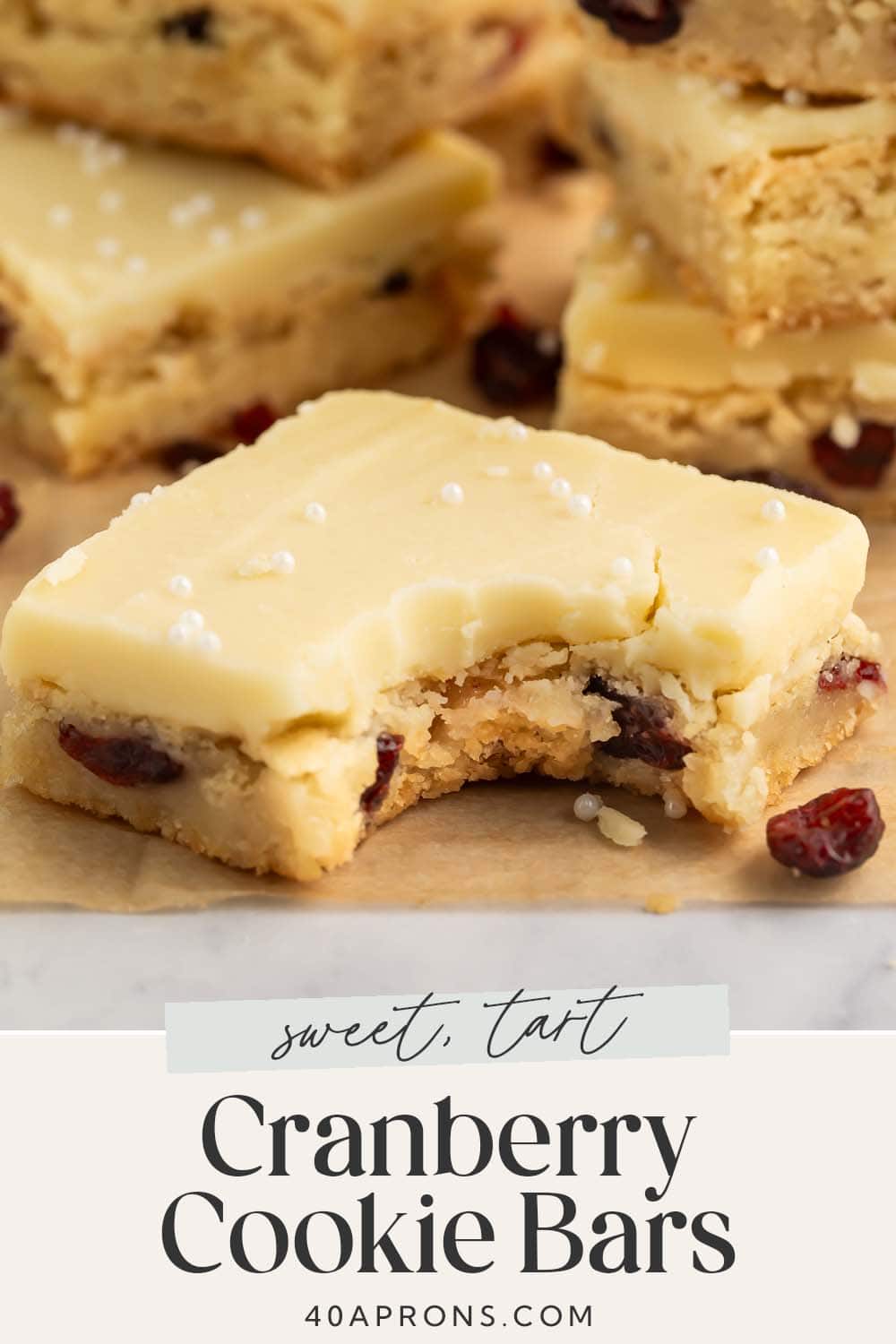 Pin graphic for cranberry white chocolate cookie bars.