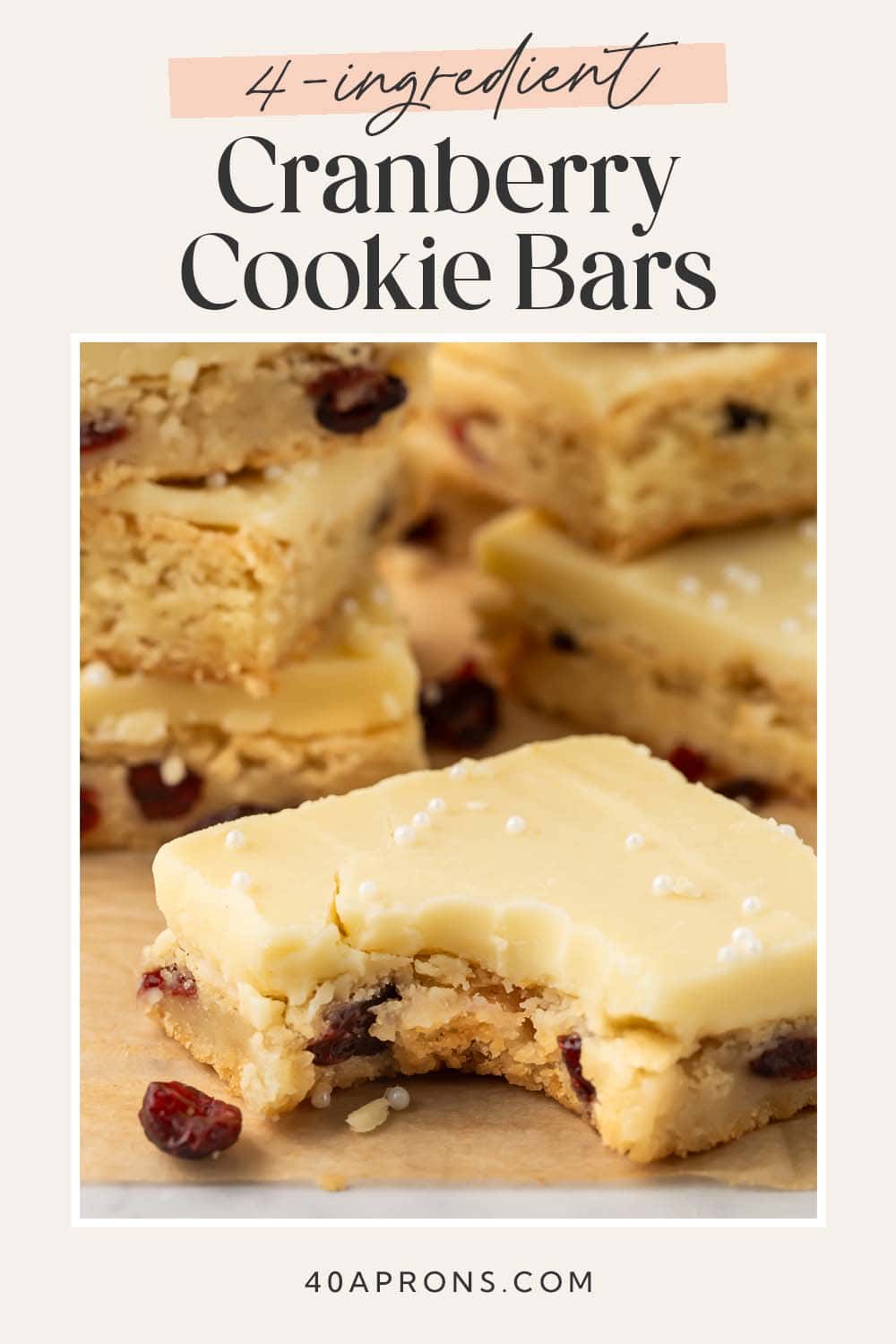 Pin graphic for cranberry white chocolate cookie bars.