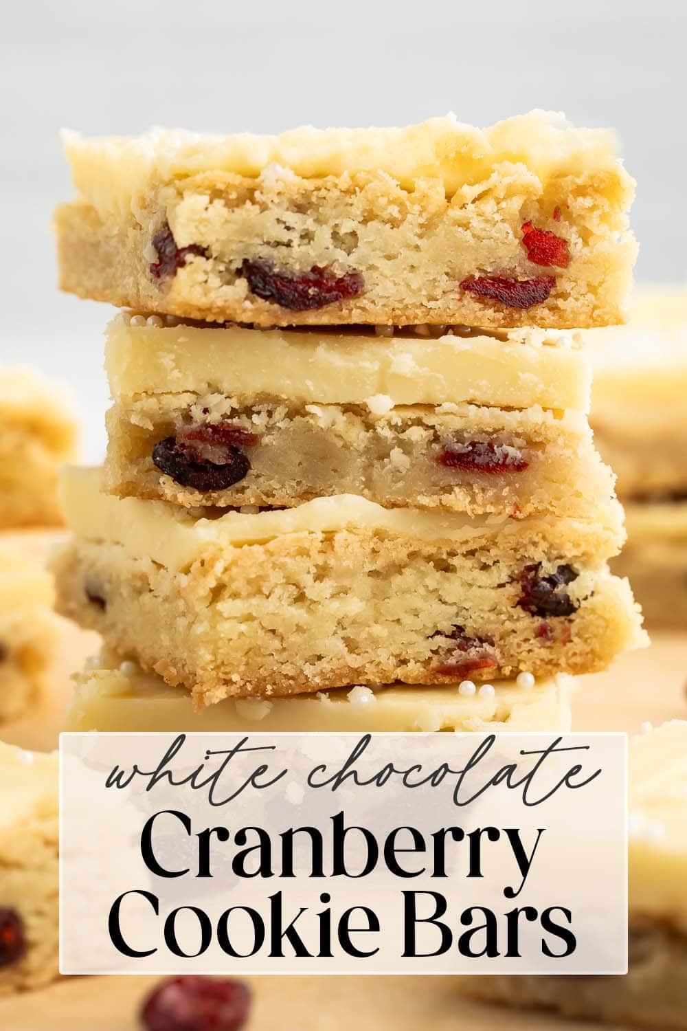 Pin graphic for cranberry white chocolate cookie bars.