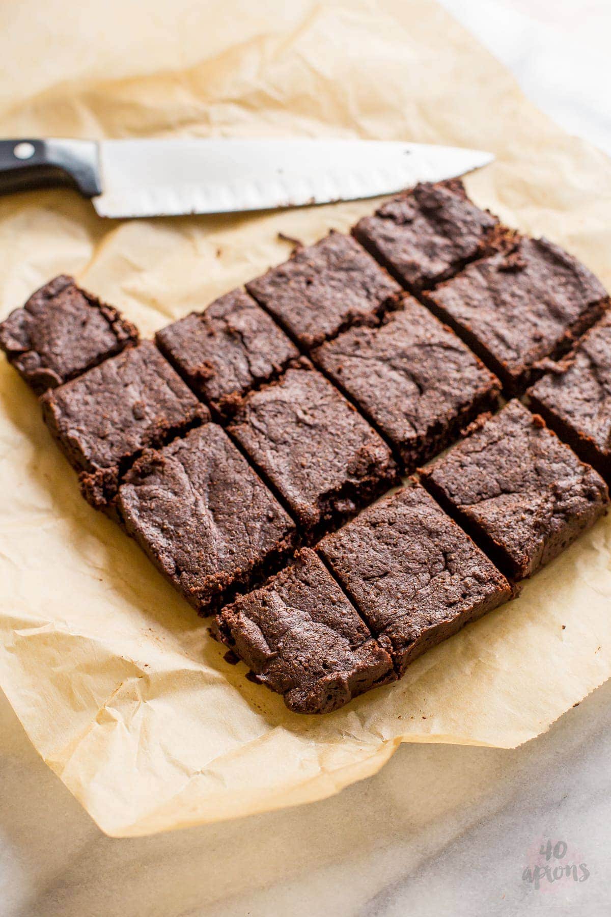 Healthy fudgy brownies - rich, fudgy, dense, and chewy, but with no refined sugar or flour! Everything is awesome! // 40 Aprons