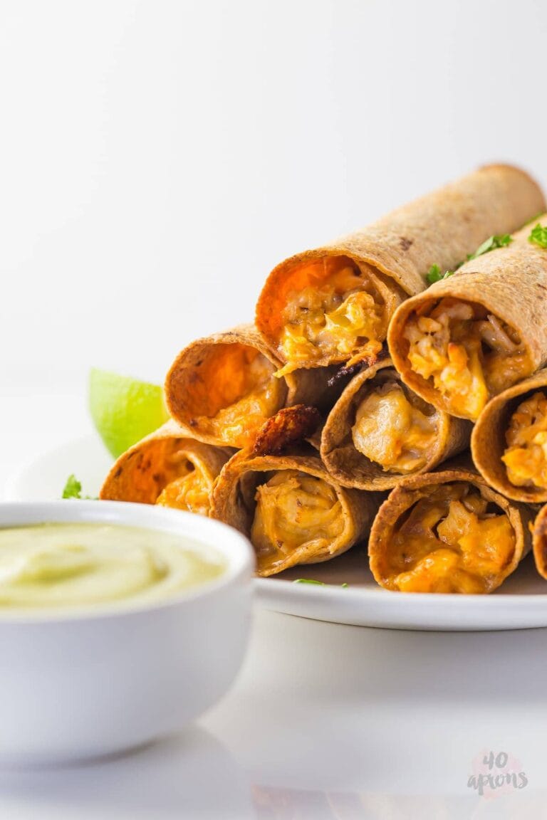 Cheesy chicken taquitos with avocado salsa (whole wheat!) // 40 Aprons