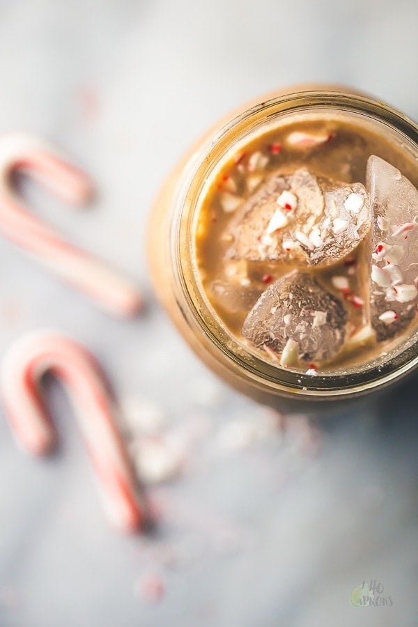 This paleo iced peppermint mocha uses cocoa powder and cold brew concentrate for the perfect vegan, clean eating holiday coffee drink. Also a vegan iced peppermint mocha or clean eating iced peppermint mocha!