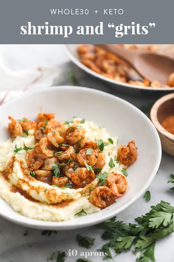 Healthy shrimp and grits (Whole30, paleo, keto) Pinterest image