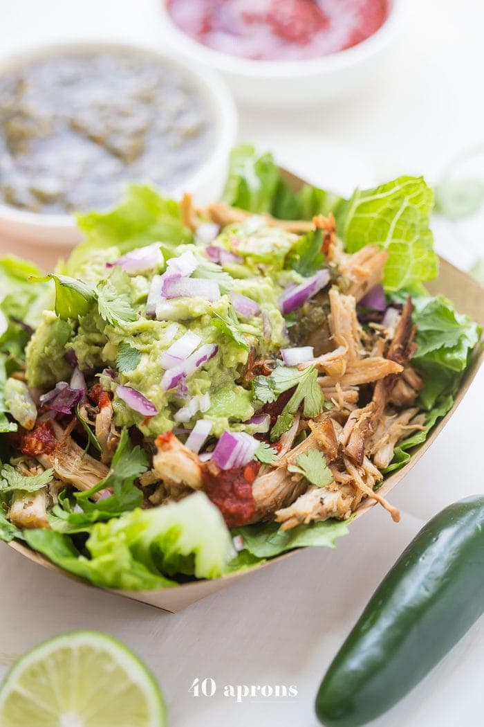 This Chipotle copycat Whole30 carnitas bowl is a take on the Whole30 Chipotle favorite and is a fantastic Whole30 dinner, especially for warmer weather! I just can't think of a better way to eat Whole30 Mexican food. Sorry, Chipotle!