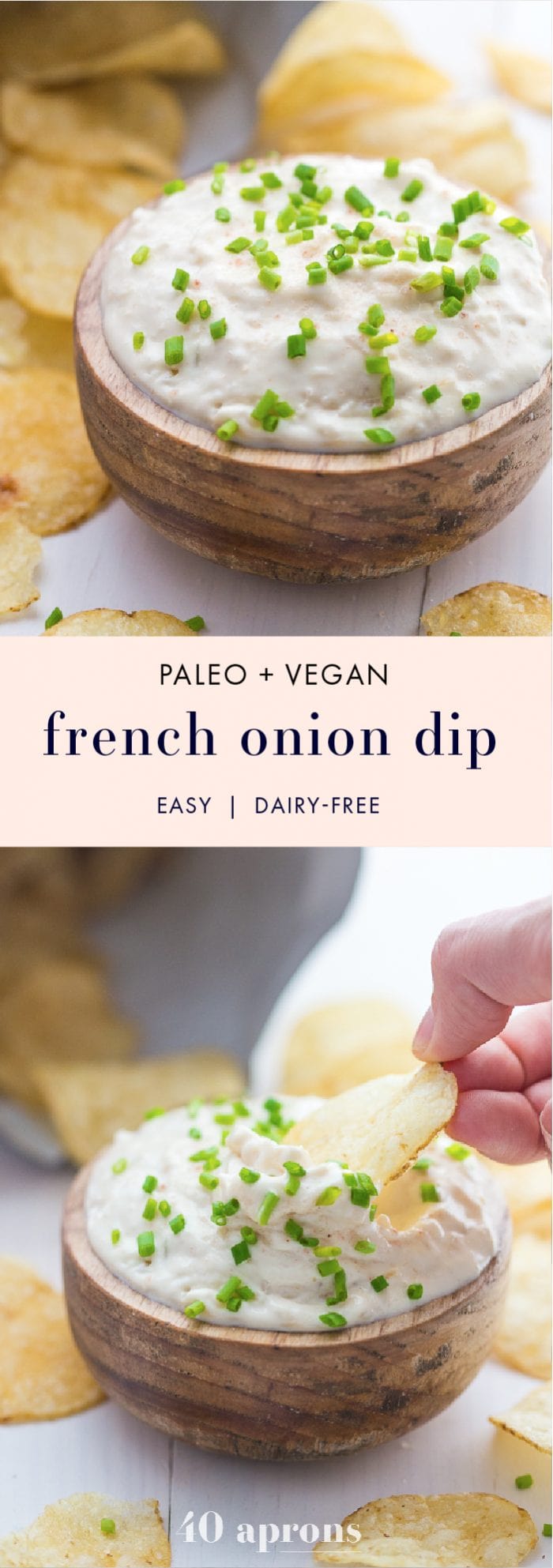 This paleo French onion dip is easy, delicious, and perfect with potato chips for a paleo appetizer. This Paleo French onion dip is absolutely bound to become one of your favorite paleo dips and it's just in time for summer!