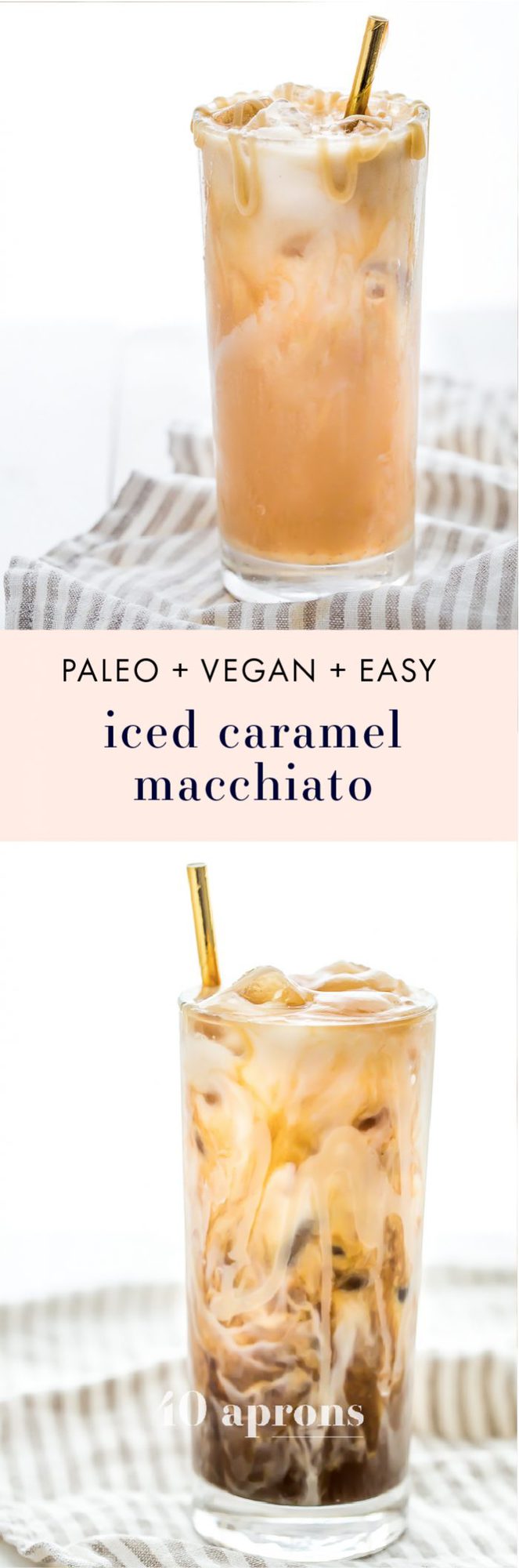 This paleo iced caramel macchiato is so rich and refreshing without any dairy or refined sugar! Using cold brew for a smooth taste means this paleo iced caramel macchiato is easy to make at home. The perfect vegan iced caramel macchiato for all summer long!