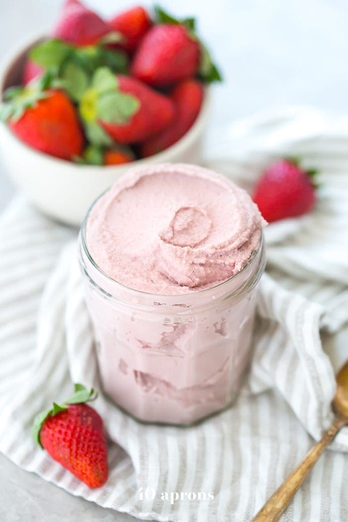 This strawberry coconut butter is rich, creamy, and fruity. You'll want a jar of this Whole30 coconut butter in your fridge all summer long! Made with only 2 ingredients, it only takes a few minutes to come together, and you'll fall in love with this Whole30 coconut butter. Promise! 