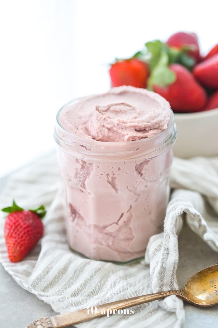 This strawberry coconut butter is rich, creamy, and fruity. You'll want a jar of this Whole30 coconut butter in your fridge all summer long! Made with only 2 ingredients, it only takes a few minutes to come together, and you'll fall in love with this Whole30 coconut butter. Promise! 