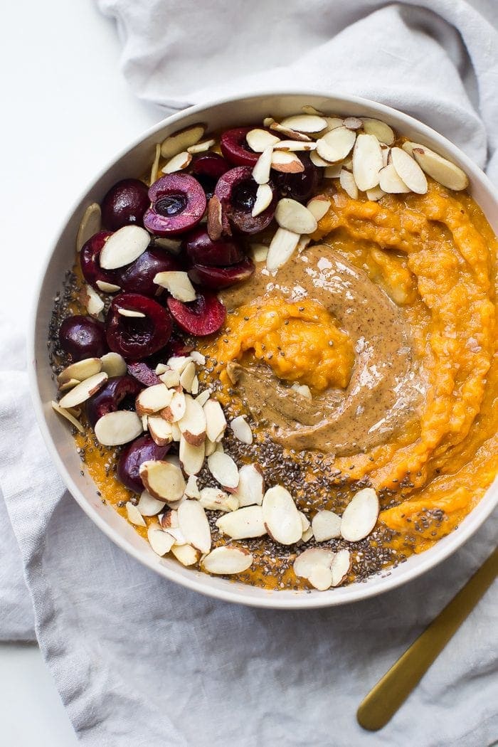 This sweet potato Whole30 breakfast bowl is the perfect Whole30 breakfast: quick and easy, a bit naturally sweet, packed with protein, fiber, and healthy fats. It's strangely delicious, considering how simple of a recipe it is! This sweet potato Whole30 breakfast bowl uses a banana and a couple eggs to generate some serious sticking power, and you'll love how quickly this Whole30 breakfast bowl comes together. Super versatile, too!