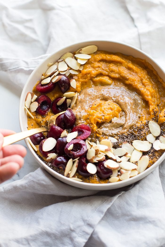 This sweet potato Whole30 breakfast bowl is the perfect Whole30 breakfast: quick and easy, a bit naturally sweet, packed with protein, fiber, and healthy fats. It's strangely delicious, considering how simple of a recipe it is! This sweet potato Whole30 breakfast bowl uses a banana and a couple eggs to generate some serious sticking power, and you'll love how quickly this Whole30 breakfast bowl comes together. Super versatile, too!