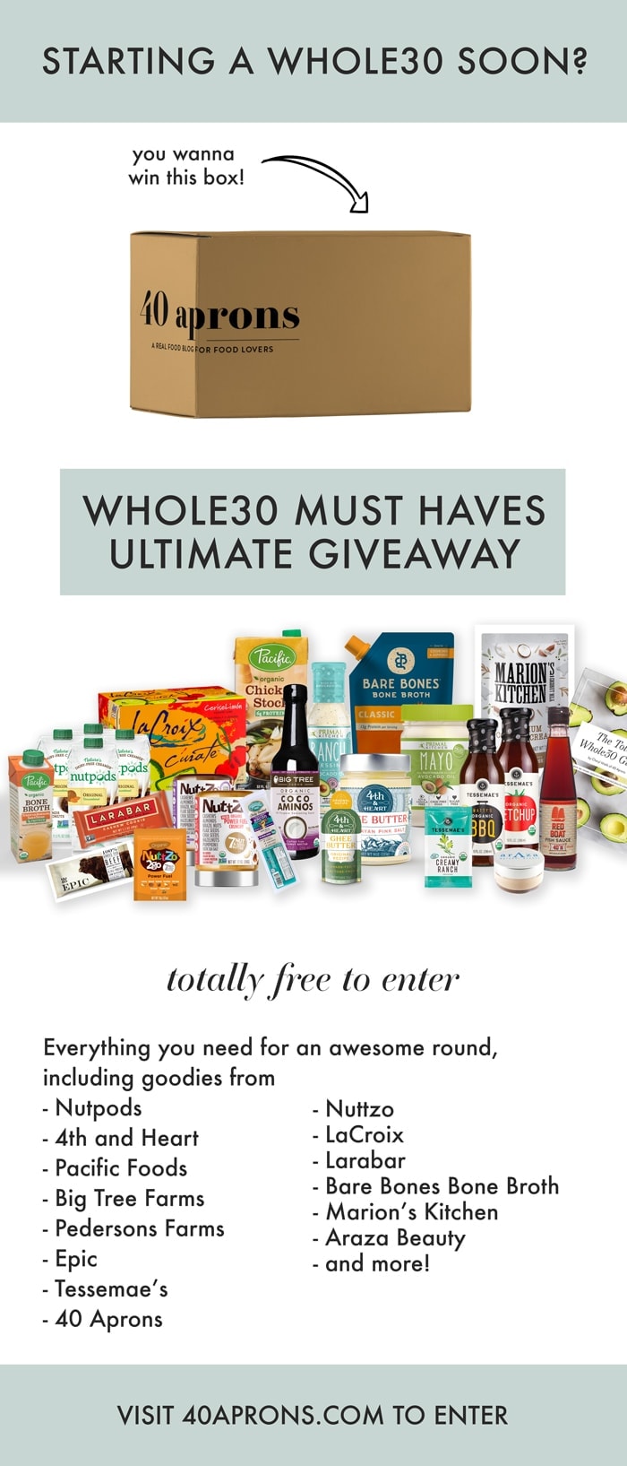 The ultimate Whole30 Giveaway! I've bundled my favorite Whole30 products for the most epic Whole30 giveaway. Enter for free - good luck on this Whole30 giveaway!