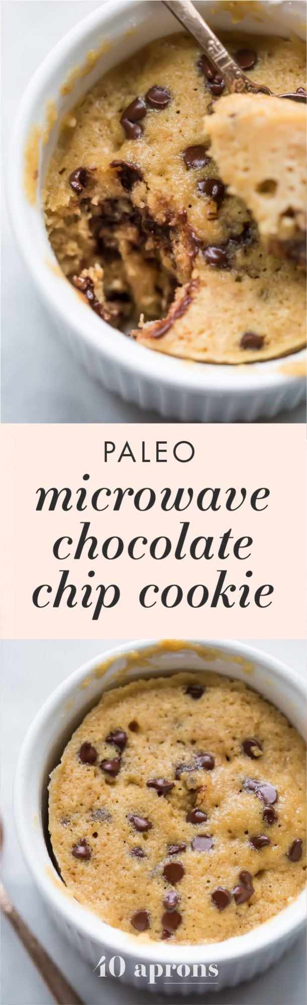 This paleo microwave cookie with chocolate chips is a perfect paleo microwave dessert! It takes only a few minutes and a couple dishes to make and produces a rich and tender cakey chocolate chip cookie that's healthier for you. It's certainly my favorite paleo microwave dessert so far, and I think this paleo microwave cookie with chocolate chips will become a regular in your repertoire!