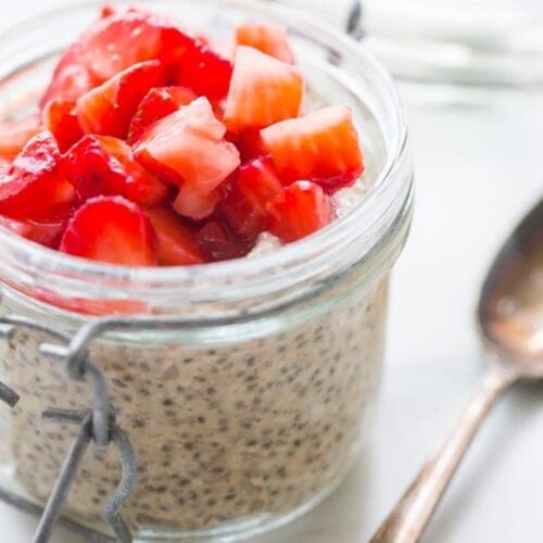 This is the best chia pudding recipe, inspired by the back-to-school classic, PB&J. With only a few ingredients, this is the best chia pudding recipe for a reason: it's perfectly sweet, filling, light, and refreshing, packed with flavor from the almond butter or peanut butter and sweet macerated strawberries. Such a perfect paleo chia pudding recipe or vegan chia pudding recipe!