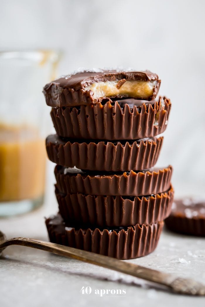 These paleo chocolate cups with caramel are rich and stuffed with a quick but delicious caramel (made in the Instant Pot!). These paleo chocolate cups with caramel are the perfect healthy candy, and I don't know anyone who wouldn't like a couple of these paleo chocolate cups with caramel for Halloween. Easy but impressive! 