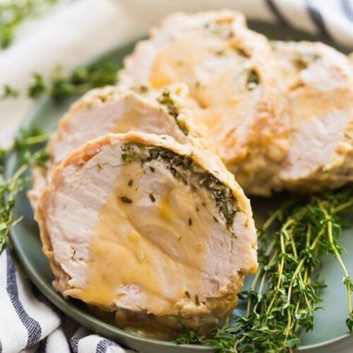 This Whole30 Instant Pot turkey breast with gravy is quick, so delicious, and totally Whole30 compliant. Brined with a garlic-herb butter under the skin, this Whole30 turkey breast and the gravy are both made in the Instant Pot, making Thanksgiving easier! You'll love this Whole30 Instant Pot turkey breast and gravy, because the meat is so tender, and the gravy is so easy. Perfect for any Whole30 Thanksgiving or paleo Thanksgiving table. 