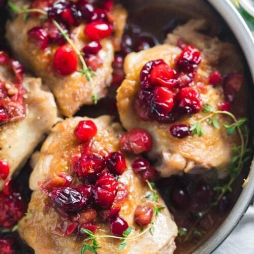 This Whole30 cranberry chicken is a simple but flavorful Whole30 dinner recipe that you'll love in the fall and winter! With just a few recipes, this Whole30 cranberry chicken is so good when you need a fruity flavor but want to keep it quick and easy. Bound to become a favorite Whole30 dinner recipe!