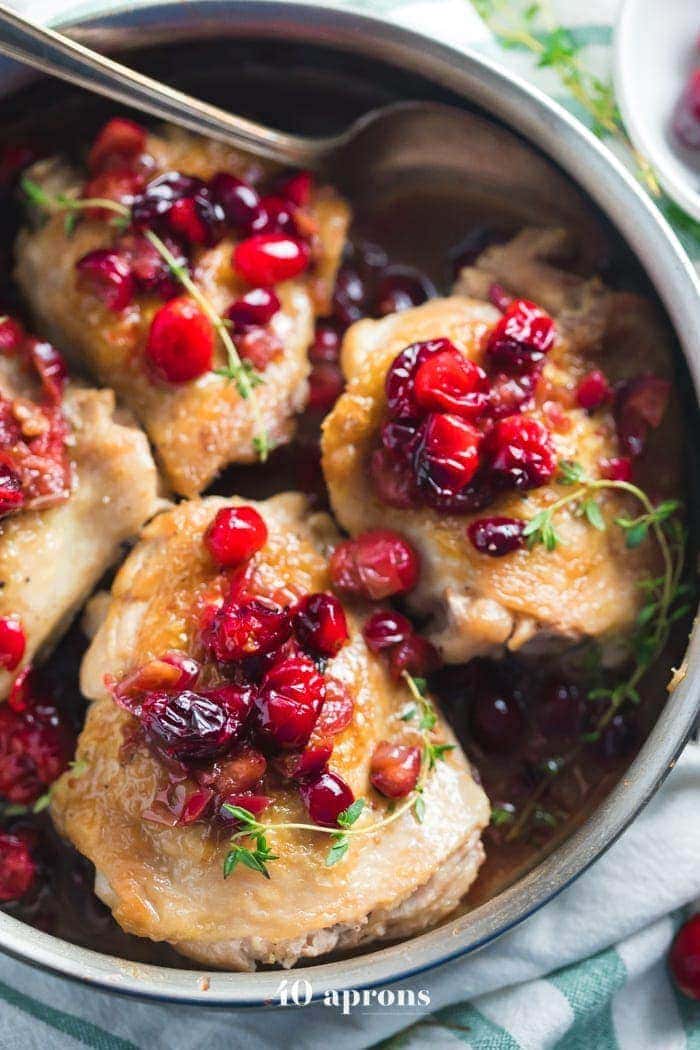 This Whole30 cranberry chicken is a simple but flavorful Whole30 dinner recipe that you'll love in the fall and winter! With just a few recipes, this Whole30 cranberry chicken is so good when you need a fruity flavor but want to keep it quick and easy. Bound to become a favorite Whole30 dinner recipe!