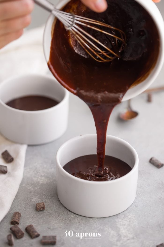 Paleo molten lava cake batter being poured