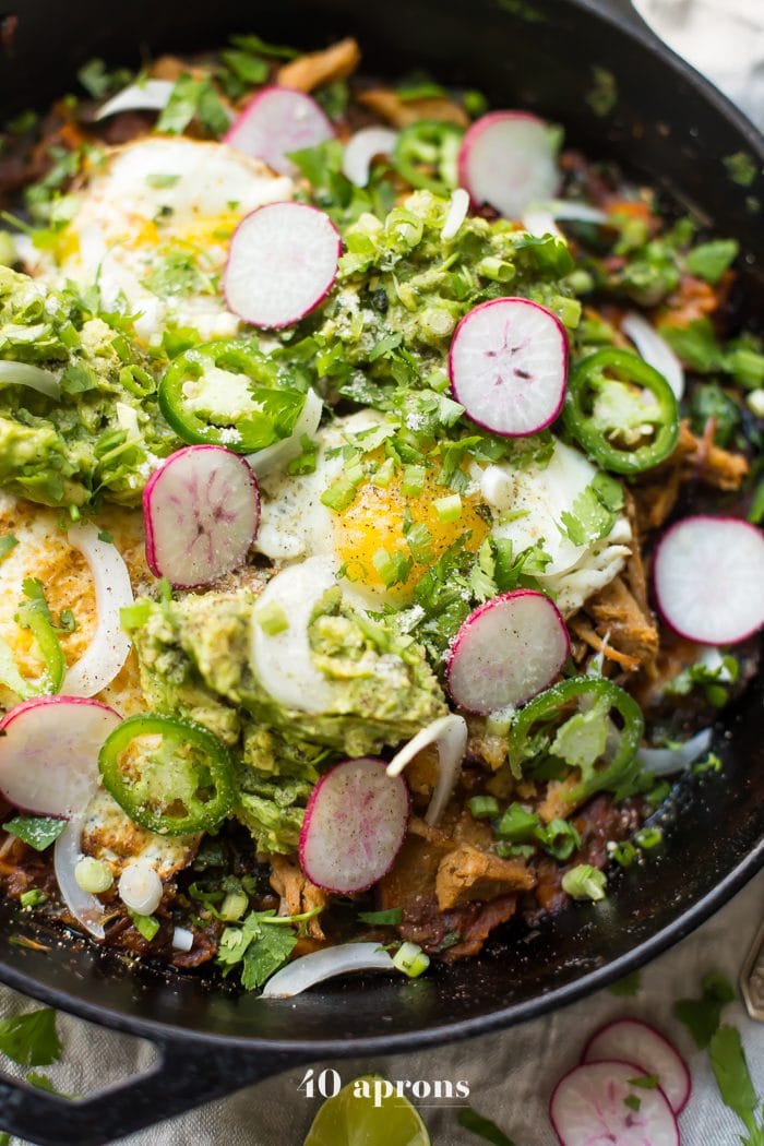 Whole30 chilaquiles with carnitas and sweet potatoes (Whole30 Mexican recipes)