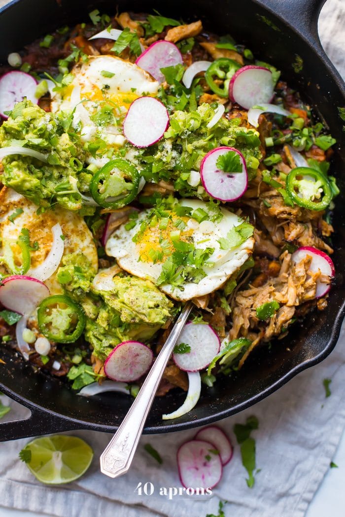 Whole30 chilaquiles with carnitas and sweet potatoes