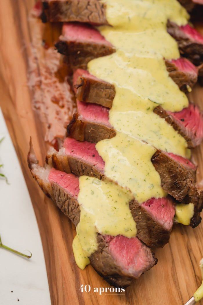 Medium-rare Whole30 steak with Whole30 béarnaise sauce