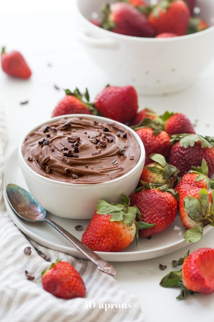 Paleo chocolate mousse dip with strawberry