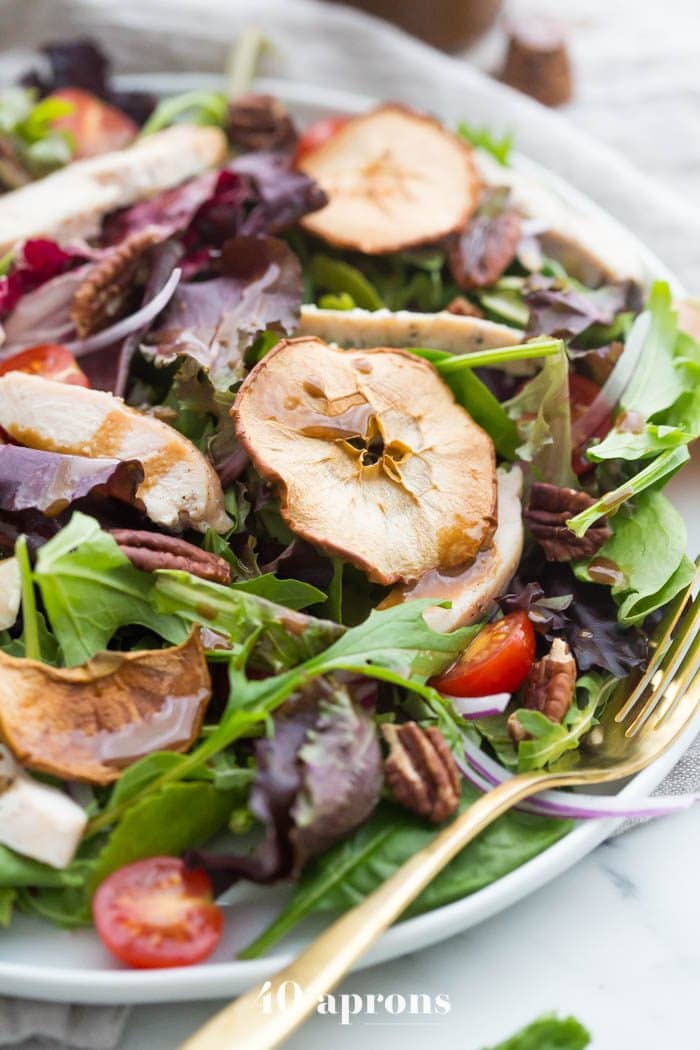 Whole30 Panera Fuji apple salad on plate with balsamic dressing