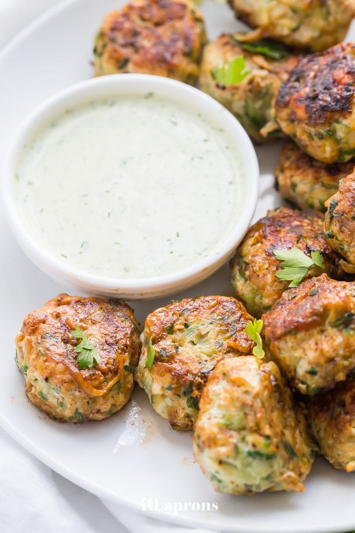 Whole30 chicken bacon ranch poppers with Whole30 dump ranch dressing