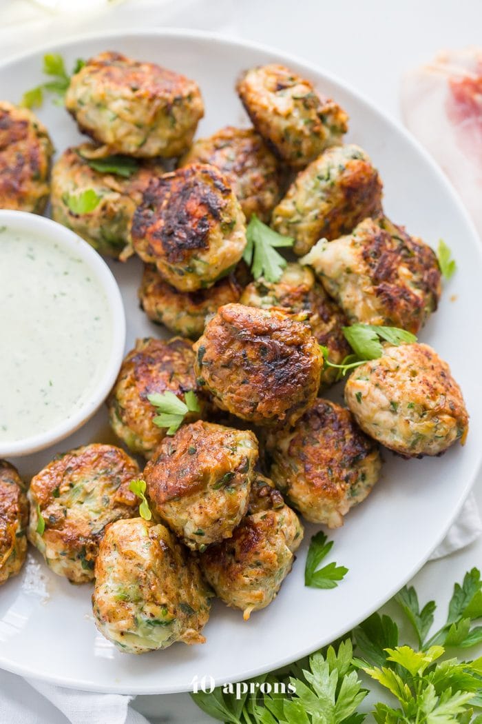 Whole30 chicken bacon ranch poppers with Whole30 dump ranch dressing