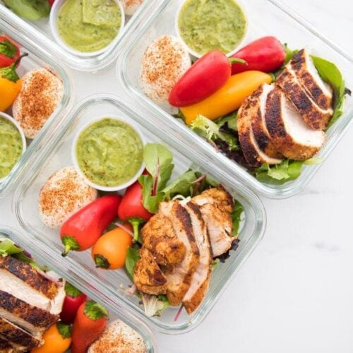 Containers of healthy Mexican chicken meal prep