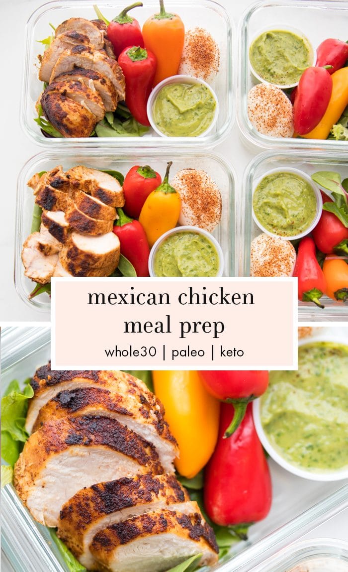 Containers of healthy Mexican chicken meal prep