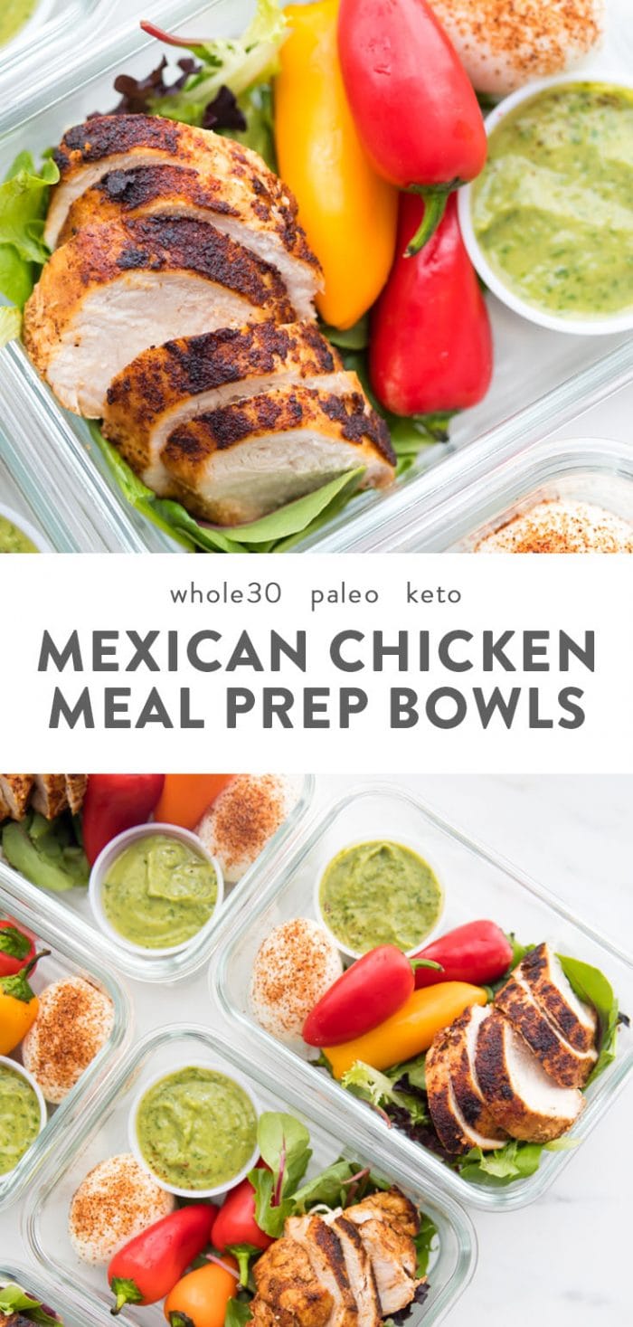 Containers of healthy Mexican chicken meal prep