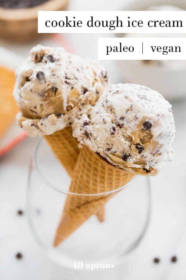 Two cones of paleo cookie dough ice cream