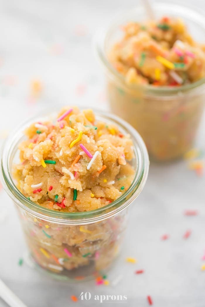 Healthy paleo and vegan birthday cake batter in jars