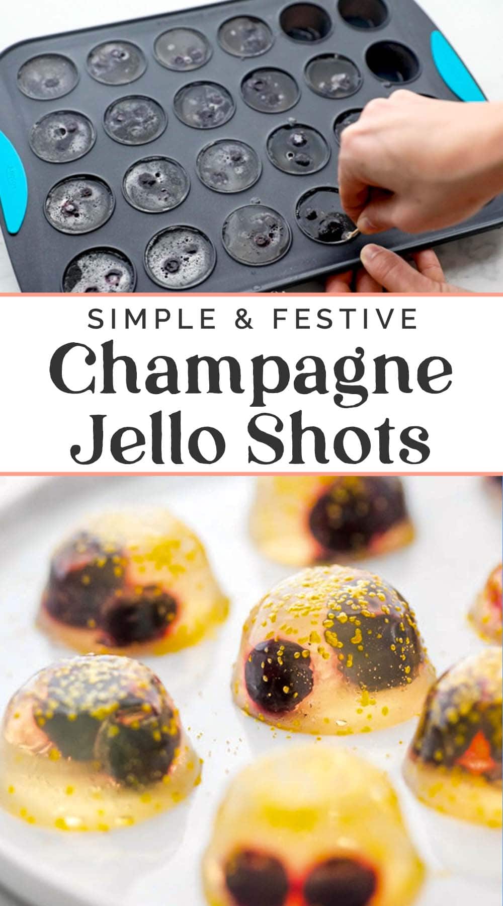 Pin graphic for champagne jello shots.