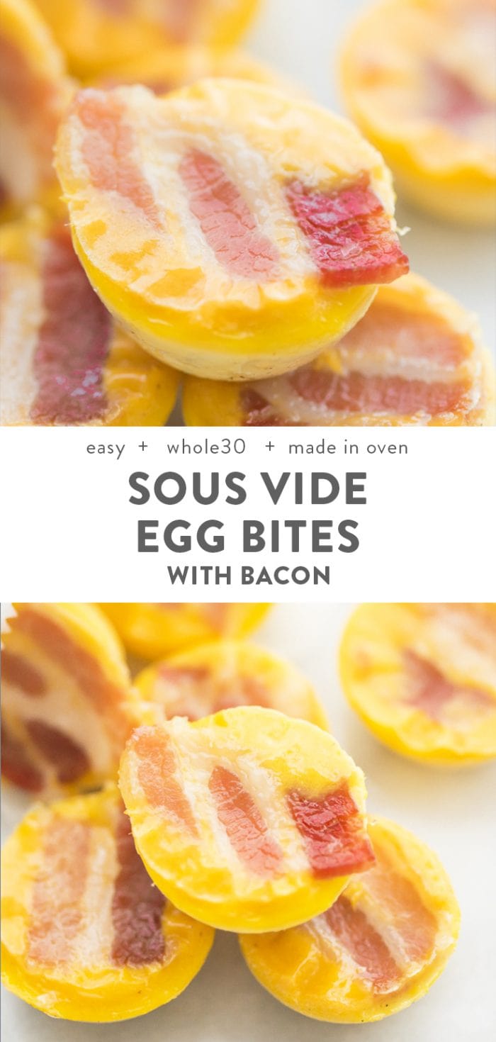 Healthy Sous Vide Egg Bites with Bacon Recipe (Oven, Whole30, Paleo, Dairy Free) Pinterest image