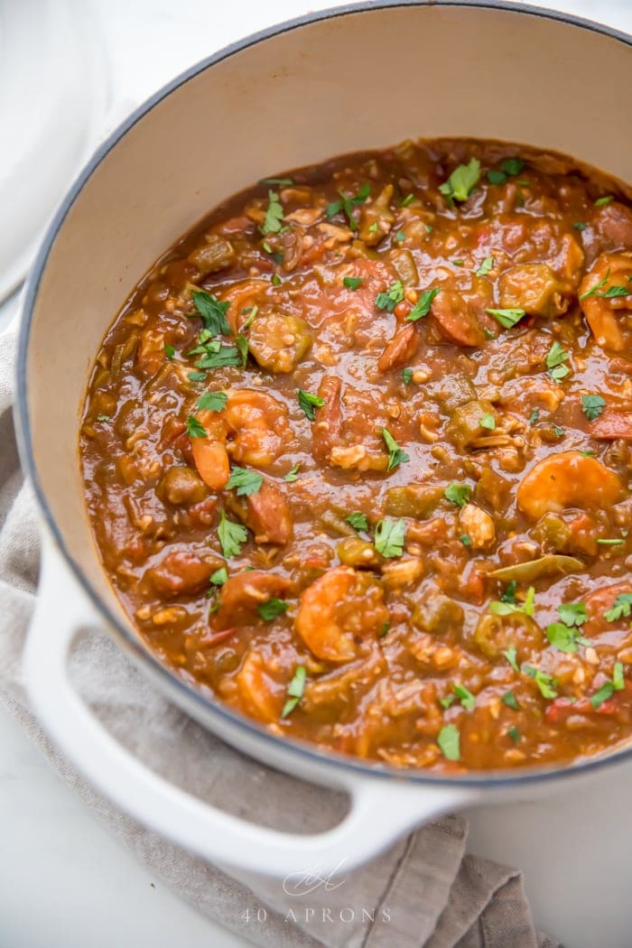 Big pot of healthy authentic seafood gumbo